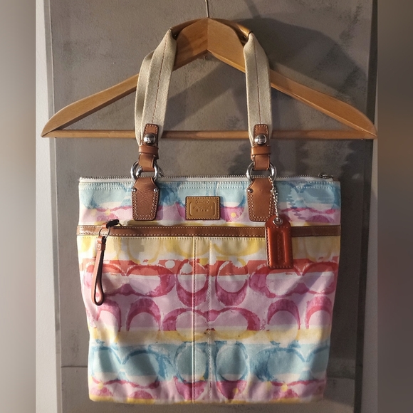 Coach Watercolor Striped Tote - Picture 1 of 5